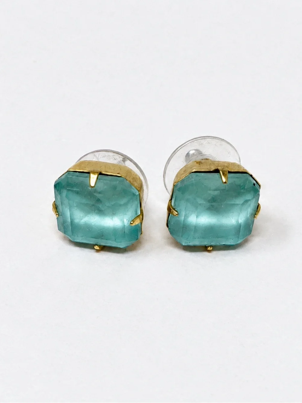 Kate Spade Aqua Blue Faceted Stone Gold Tone Stud Earrings